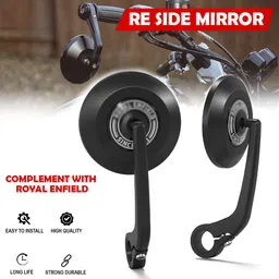 asryd Manual Rear View Mirror, Dual Mirror For Royal Enfield Classic 350, Continental GT, Guerrilla 450, Shotgun 650, Super Meteor 650, Himalayan 450 image 3
