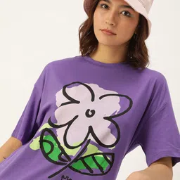 Kook N Keech Floral Printed Drop-Shoulder Pure Cotton Oversized T-shirt image 1