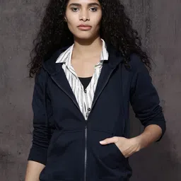 Roadster Women Navy Blue Solid Hooded Sweatshirt-image-40