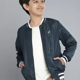 Nautica Boys Navy Blue & White Solid Bomber Jacket-picture-30