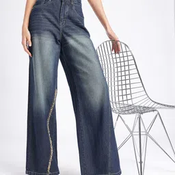 glitchez Women Baggy Wide Leg High-Rise Light Fade Panelling Frayed Jeans-image-47