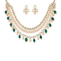 I Jewels Gold-Plated Pearl Studded & Beaded Jewellery Set-picture-31