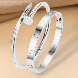 MYKI Set Of 2 Silver-Plated Stone Studded Kada Bracelets image 3