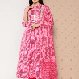 Yufta Leheriya Striped Regular Kurta with Trousers & With Dupatta image 2