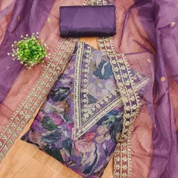 Panzora Floral Embroidered Organza Unstitched Dress Material-image-49