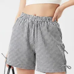 HIGH BUY Women Checked Loose Fit High-Rise Shorts-picture-30