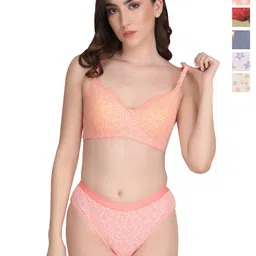 Liigne Women Pack Of 5 Printed Padded Bra Pure Cotton Lingerie Set-image-89