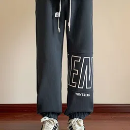 KPOP Men Typography Printed Original Regular Fit Mid-Rise Trousers-picture-37