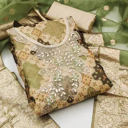 HERE&NOW Floral Embellished Organza Unstitched Dress Material-picture-12