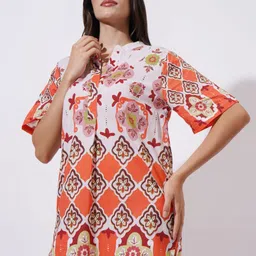 myNeeV Women Bohemian Printed Mandarine Collar Mini Dress image 2