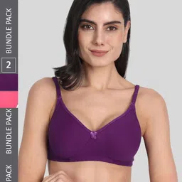 Aimly Pack Of 2 Seamless Full Coverage Dry Fit Cotton All Day Comfort T Shirt Bra-image-19