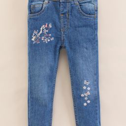 ToffyHouse Full Length Floral Embroidery Denim Jeans - Blue-picture-36