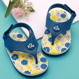 Babyoye Velcro Closure Flip Flops With Floral Print - Blue & Yellow-picture-11