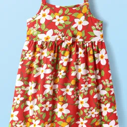 Babyhug Single Jersey Knit Sleeveless Floral Printed Frock with Bow Applique - Red-picture-33