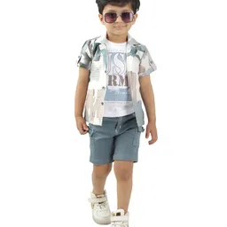 DOTSON Half Sleeves Abstract Printed Shirt & Shorts With Tee Set - Blue-picture-13