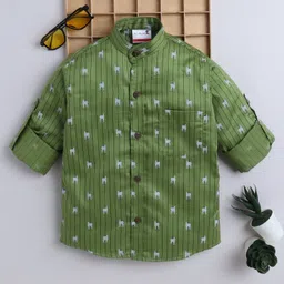 BAATCHEET Cotton Woven Full Sleeves Striped & Zebra Printed Shirt - Green-picture-26