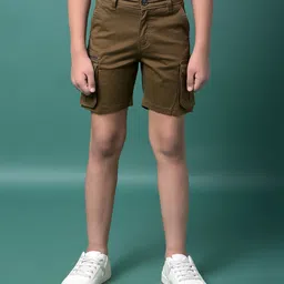 CRIMSOUNE CLUB Cotton Woven Solid Pocket Detailed Cargo Shorts - Brown-picture-41
