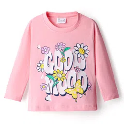 Olio Kids Sinker Knit Full Sleeves Winter T-Shirt with Cool Mood Text Print - Light Pink image 1