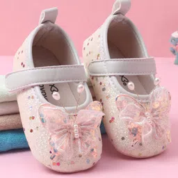 Babyoye Velcro Closure Booties with Butterfly Applique & Glitter Detailing - Golden-image-82