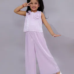 Lil' Drama Knit Sleeveless Floral Applique Detailed Pleated Top & Pant Set - Pink-image-18