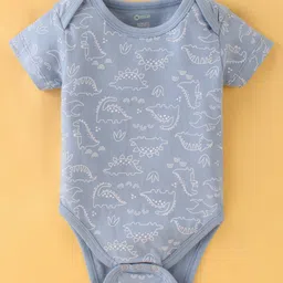 OHMS Single Jersey Knit Half Sleeves Onesies with Zebra & Dino Print Pack of 3 - Blue Grey & White (Print May Vary) image 2