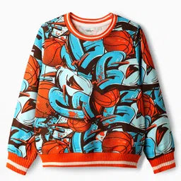 OLLINGTON ST. Cotton Knit Full Sleeves Printed Sweatshirt & Knit Joggers Set with Abstract Print - Multicolor & Dark Brown image 2