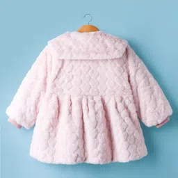 Babyhug Fur Woven Full Sleeves Winter Jacket With Heart & Floral Applique - Pink image 2