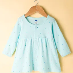 Simply Sinker Knit Full Sleeves Co-ords Night Suit With Heart Print - Aqua image 2