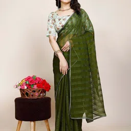 K 5 Fashion Striped Sequinned Pure Chiffon Saree image 4