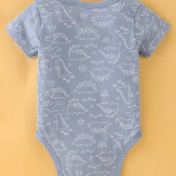 OHMS Single Jersey Knit Half Sleeves Onesies with Zebra & Dino Print Pack of 3 - Blue Grey & White (Print May Vary) image 3