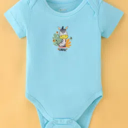 OHMS Single Jersey Knit Half Sleeves Onesies with Zebra & Dino Print Pack of 3 - Blue Grey & White (Print May Vary) image 4