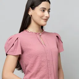 PURYS WORKSPACE Women Keyhole Neck Puff Sleeves Top image 4