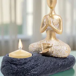 Golden Peacock Gold-Toned & Black Meditating Figurine Showpiece Cum Candle Holder-image-37