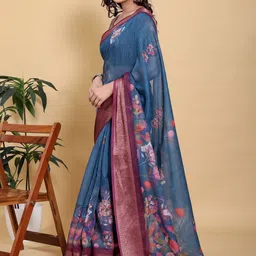 AWRIYA Floral Zari Linen Blend Saree image 5