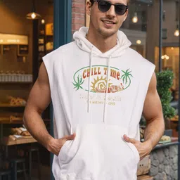 Bene Kleed Men Graphic Printed Hooded Sleeveless Sweatshirt with kangaroo pocket-picture-26