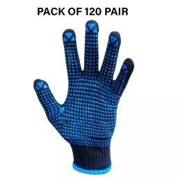 Swavind Safety Hand Gloves Blue Cotton Fabric with PVC Dotted Palm Blue Free Size (Pack of 120 Pair) image 2