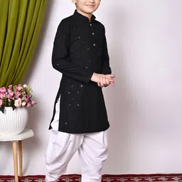 TAKE STYLE Boys Black Cotton Blend Embroidered Kurta Sets image 5