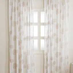 HOMEMONDE Gold-Toned & White 2 Pieces Geometric Sheer Door Curtain-image-45