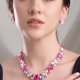 Rubans White & Pink crystal Stone Studded Jewellery Set image 1