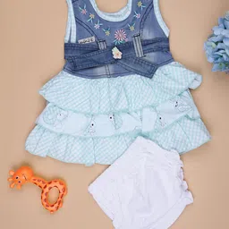 V-Mart Girls Checked Embroidered Belted Layered Fit & Flare Dress With Boomer-image-49