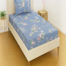 INDHOME LIFE Blue & Pink Floral 210 TC Single Bedsheet with 1 Pillow Covers-image-31