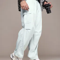 The Roadster Life Co. Men Pure Cotton Baggy Fit Pleated Cargos Trousers-image-54