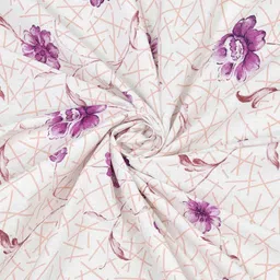 BOMBAY DYEING Purple & White Floral 104 TC Queen Bedsheet with 2 Pillow Covers image 2