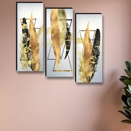 Aura Grey & Yellow 3 Pieces Wing Wooden Wall Art-picture-6