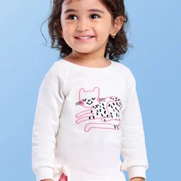Babyoye Brushed Fleece Eco Conscious Cotton Full Sleeves Sweatshirt With Kitty Embroidery - White-picture-22