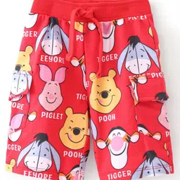 Babyhug Disney 100% Cotton Knit  Shorts with Winnie the Pooh  Print- Red-image-87