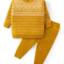 Babyhug Knit Full Sleeves Sweater Set with Aztec Design - Mustard-picture-28