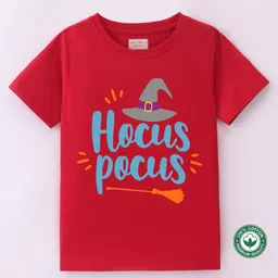 BLUSHES 100% Cotton Halloween Theme Half Sleeves Hocus Pocus Text Printed Tee - Red-picture-22