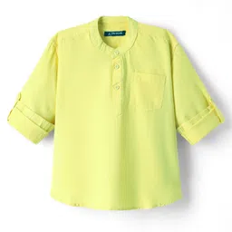 Pine Kids Cotton Woven Mandarin Collar Full Sleeves Solid Colour Kurta Style Shirt - Light Green-picture-21
