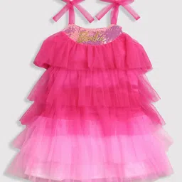 Barbie by Tiny Girl Sleeveless Sequins Embellished & Brand Name Designed Layered Dress - Hot Pink-picture-38